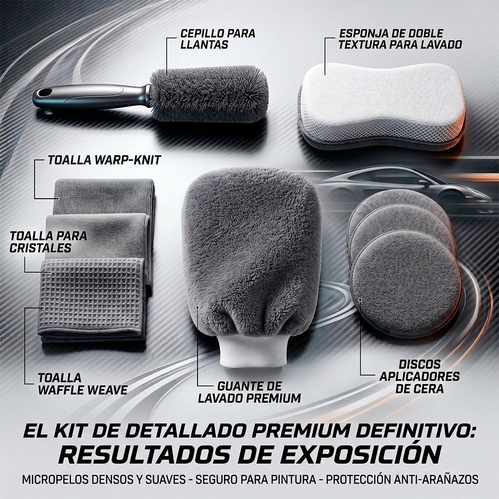Kit de Detallado Automotriz de 9 Piezas de Microfibra
