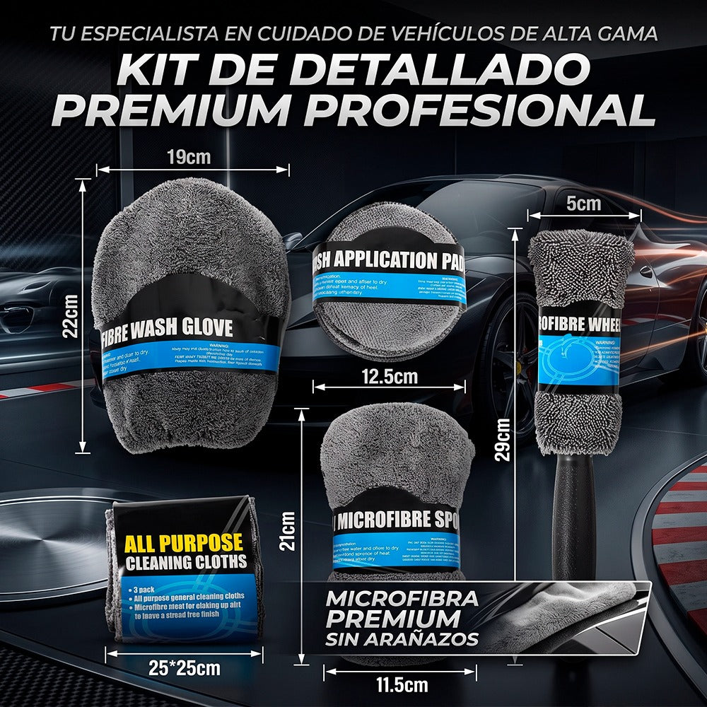 Kit de Detallado Automotriz de 9 Piezas de Microfibra