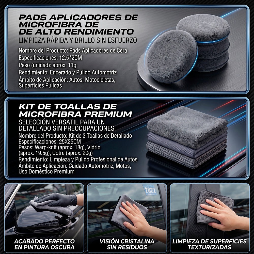 Kit de Detallado Automotriz de 9 Piezas de Microfibra