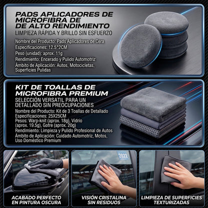Kit de Detallado Automotriz de 9 Piezas de Microfibra